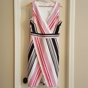 NEW pink black white faux wrap dress